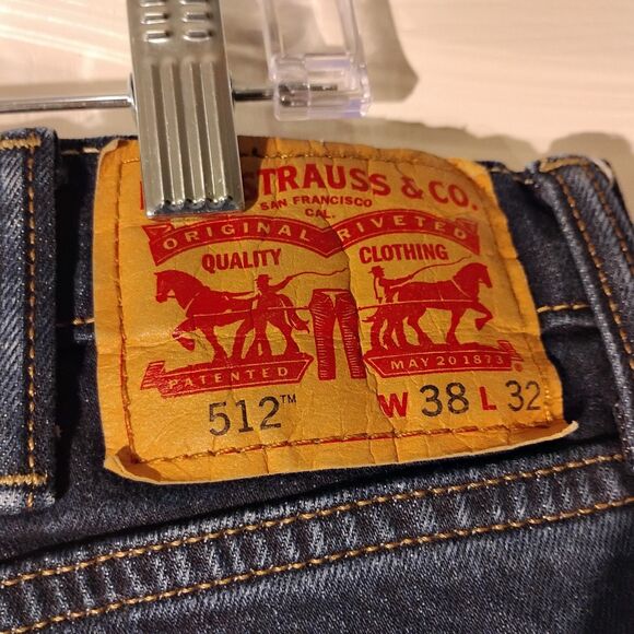 Levi's 512 jeans mens 38x32 blue denim skinny slim fit stretch Strauss dark wash - Picture 4 of 9